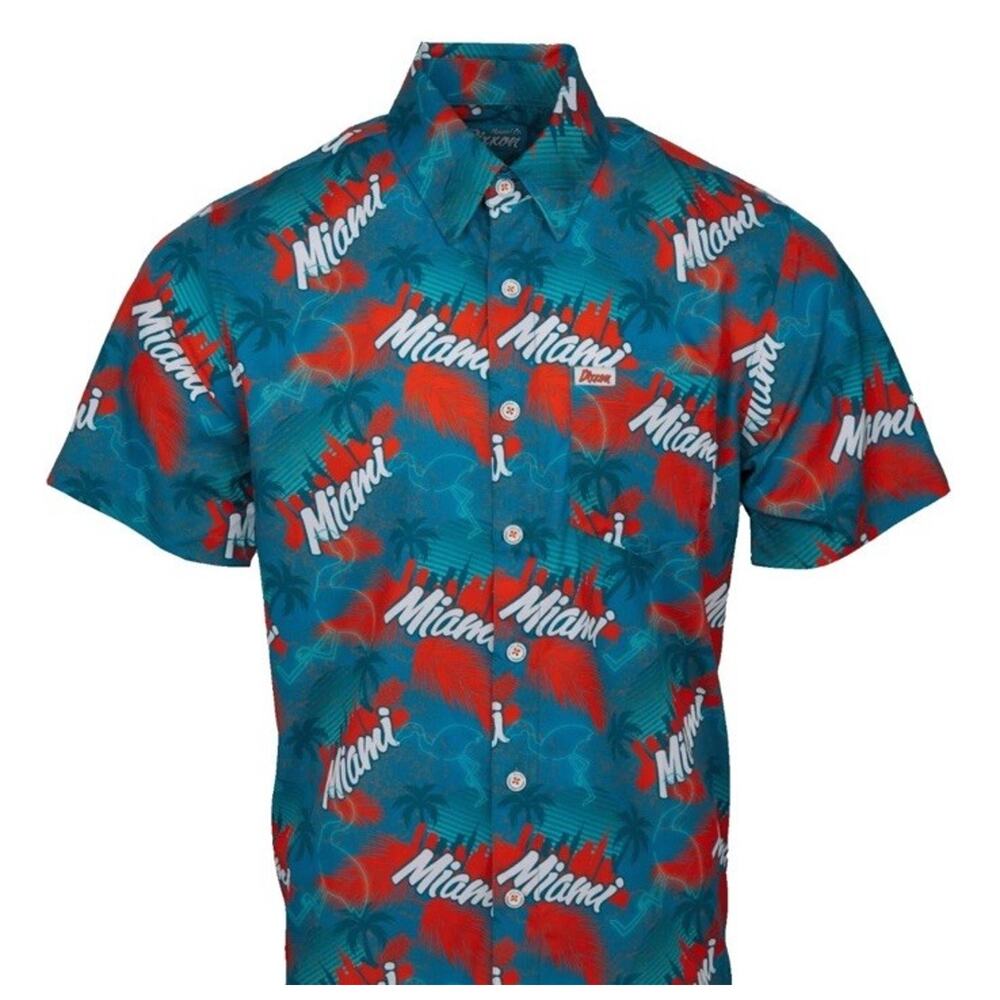 Dixxon Shirt Mens MED Green Orange Button Up The Vice Miami Dolphins Party NEW